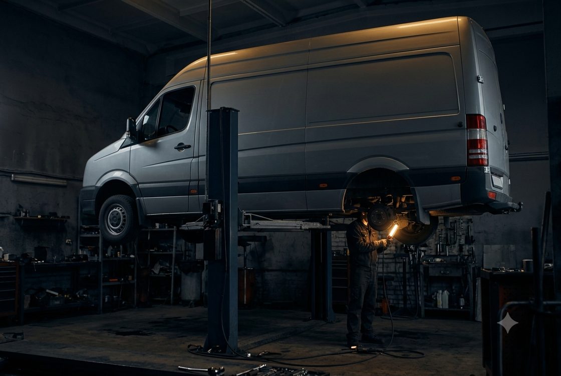 Mikroautobusa remonts uz pacēlāja autoservisā Rīgā, Brasā